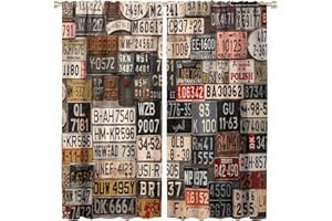 GoDazzling USA Car Blackout Curtains Window, Retro Art Auto Car License Plates Window Drapes, for Home Decoration Suitable for Living Room Bedroom 42x45in 2 Panels