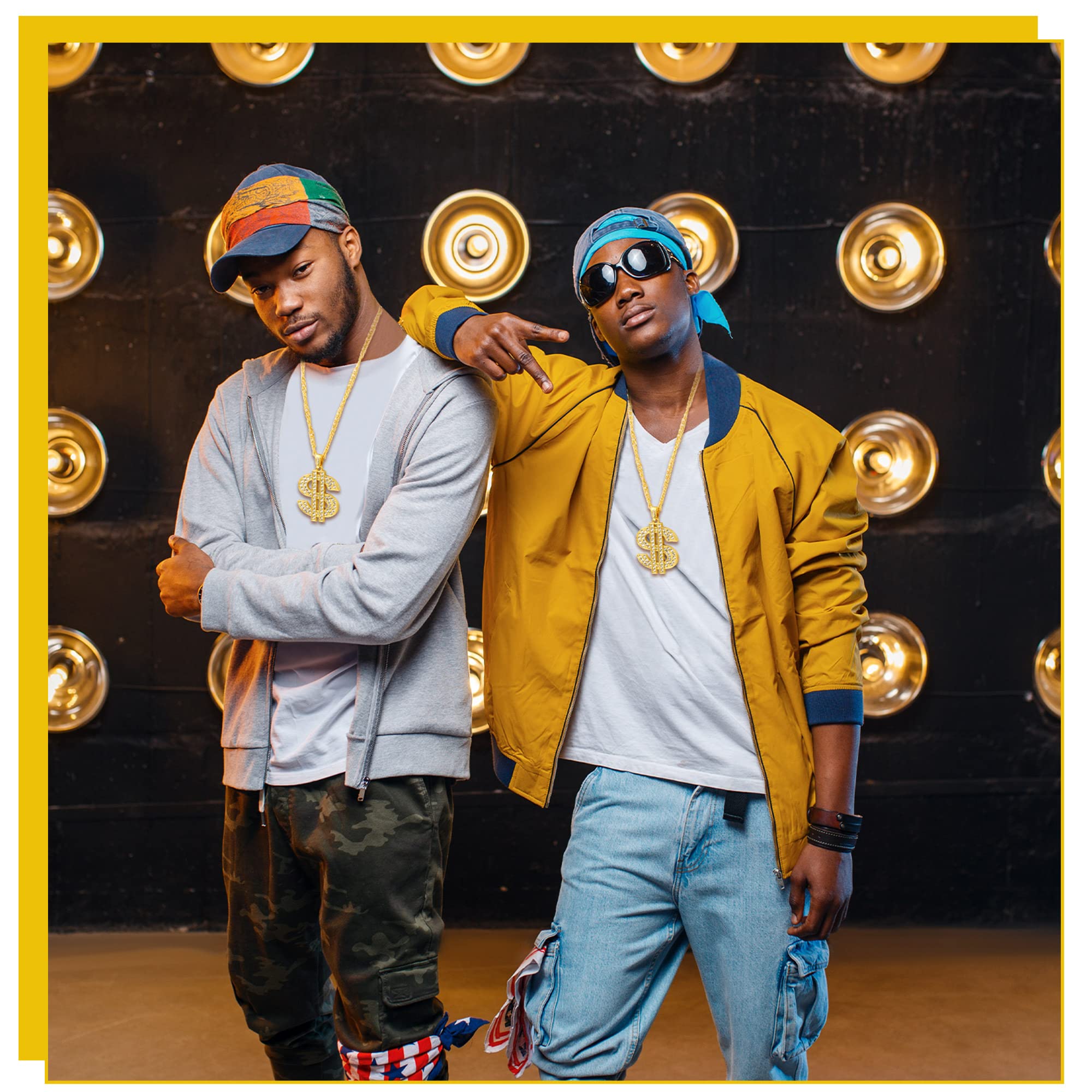 Tatuo Tatuo 2 Pieces Dollar Sign Necklaces Halloween Plated Chain for Men Hip Hop Dollar Sign Chain for Men(Blonde,Trendy Style)