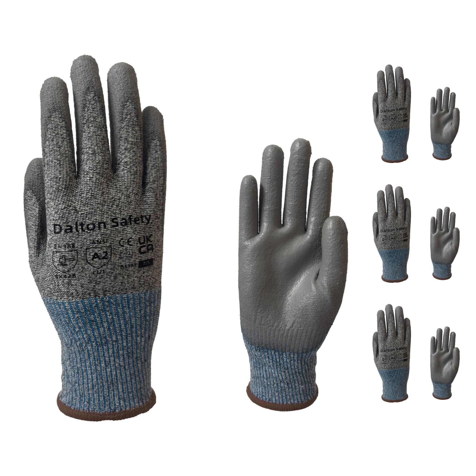 Dalton Safety 3 Pairs Of Large Cut Resistant Level 3 Work Gloves, HPPE Knitted Cuff, PU Coated Palm & Fingertips. Perfect For General Duty, Gardening, Glass Cutting & Sheet Metal Handling