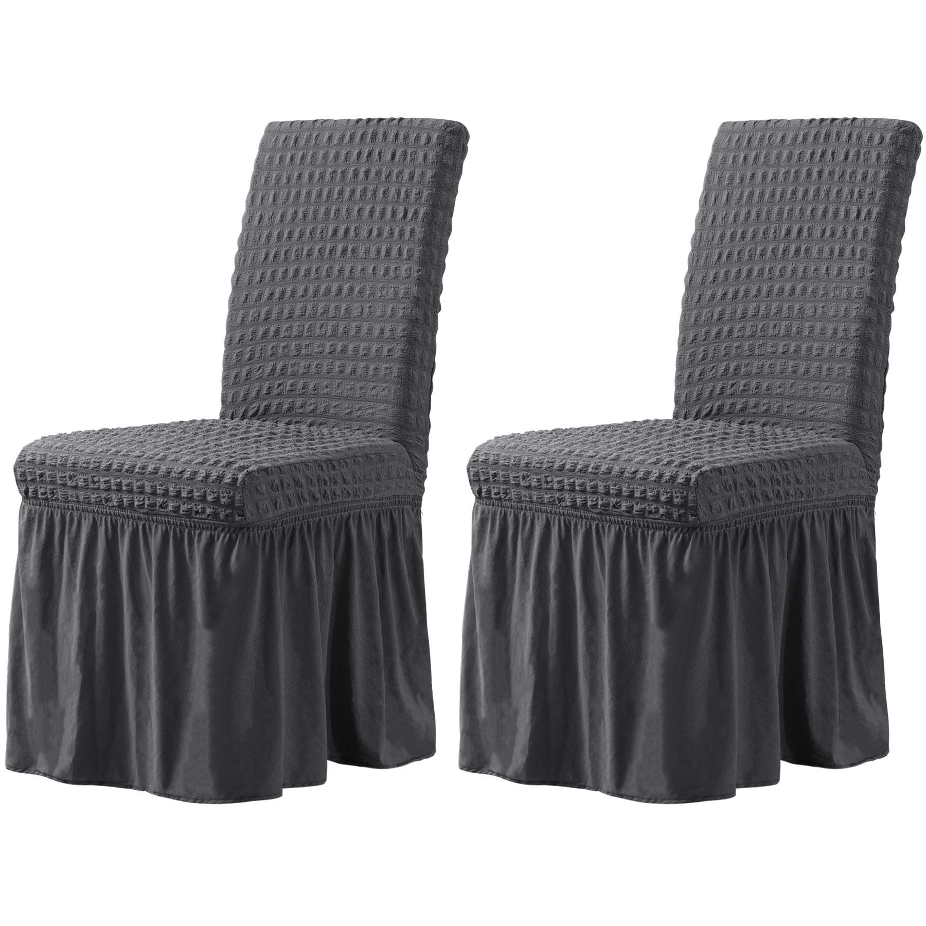 TOYABR 2PCS Stretch Dining Chair Covers with Skirt Spandex Dining Room Chair Cover, Washable Removable Furniture Protector for Home Ceremony Banquet Wedding Party (2PCS,Grey)