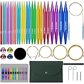 EEEKit Interchangeable Knitting Needles Set, 13 Pairs Aluminum Circular Knitting Needles Set with Assorted Cables, Knitting Accessories and Leather Bag