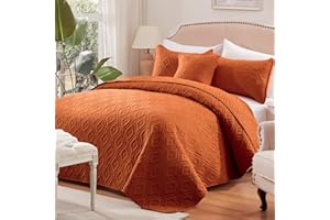 COZYART Quilt Set Full/Queen Size, Burnt Orange Rust Lightweight Bedspread with Pillow Shams, Soft Coverlet Quilt Bedding Sets for All Season,Dimond,3 Pieces,1 Quilt 2 Pillow Shams