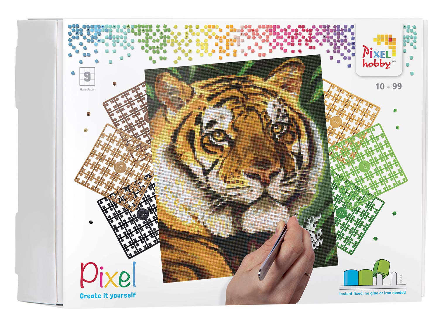 Pixel P090043 Mosaic Gift Box Tiger, Picture Approx. 30.5 x 38.1 cm Large Easy Plug System, No Ironing or Gluing, Stones Made of Bioplastic, Ideal for Children