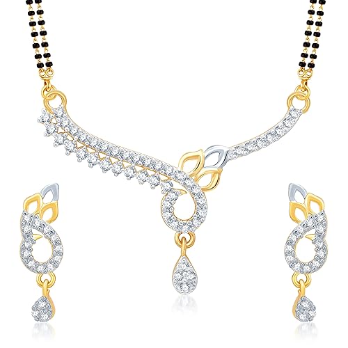 VK Jewels Fancy Gold And Rhodium Plated Alloy Mangalsutra set with Earrings for Women made with Cubic Zirconia-MP1062G [VKMP1062G]
