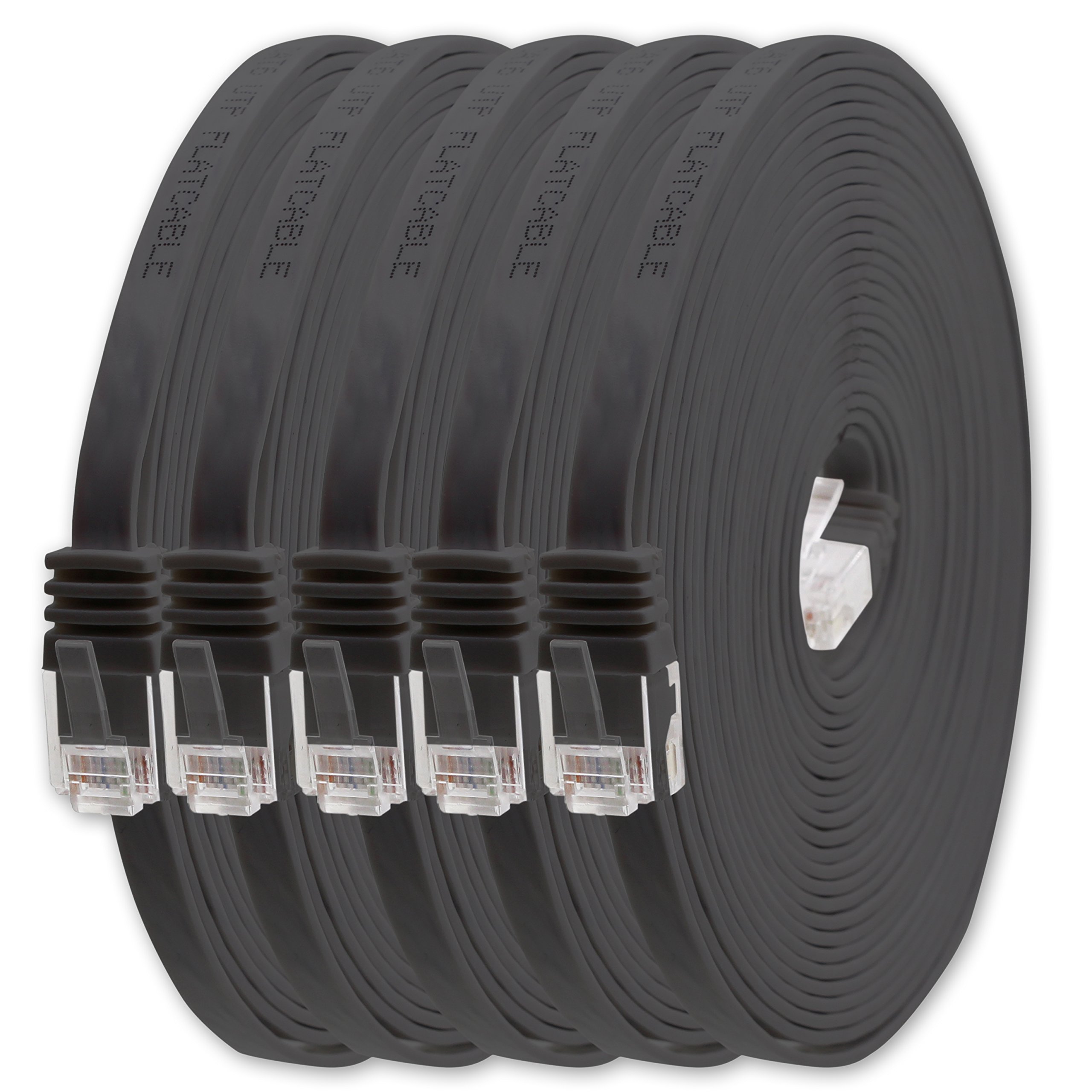 1aTTack.de 0.5m - Black - Pack of 5 - Cat.6 Flat Network Cable - Ultra Flat Cat.6 Patch Cable - 1000 Mbit/s Gigabit LAN (RJ45) - Slim Micro