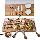 Marble Acacia Charcuterie Board Set – Premium Design (Not Bamboo), Cheese Platter & Serving Tray for Meat and Cheese, Elegant Housewarming Gift for New Home, Wedding & Bridal Shower Gifts for Women