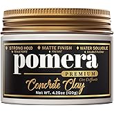 Pomera Concrete Hair Clay, 4.25oz, Strong Hold, Matte Finish, Cement Clay, Water Soluble, No Shine, Pomera Premium