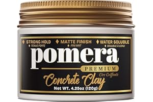 Pomera Concrete Hair Clay, 4.25oz, Strong Hold, Matte Finish, Cement Clay, Water Soluble, No Shine, Pomera Premium
