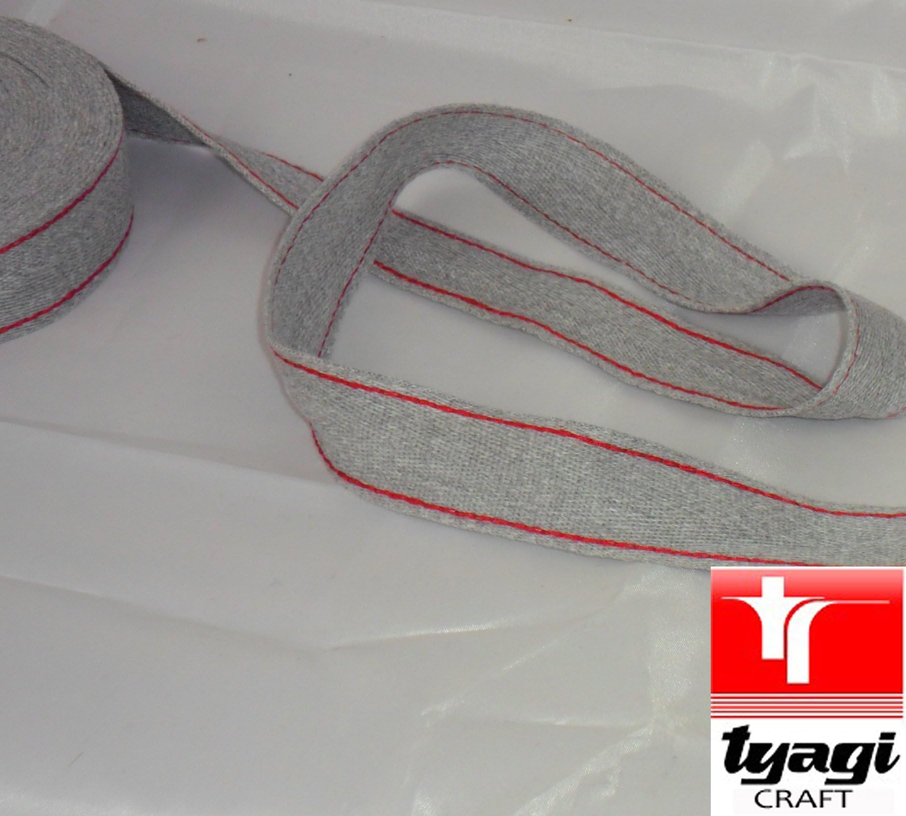 25mm Pure Cotton Tape Herringbone Pattern Webbing Strap Tent Tags Loop Ribbon Border Trim bunting tape Apron Upholestry Twill Edging Craft Herringbone Grey with Line 20 Meter Tyagi Craft