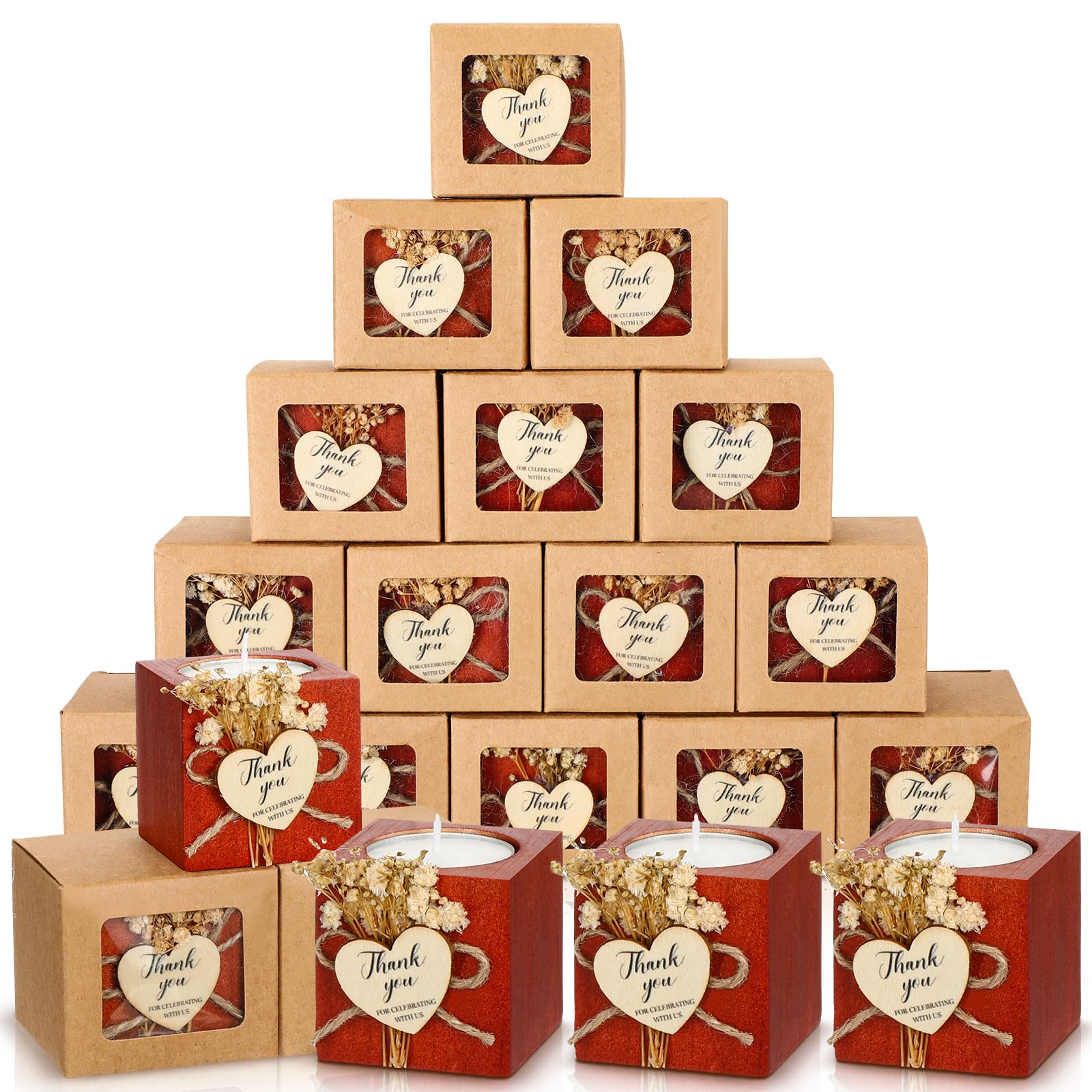 Photo 1 of **USED**Jingmore 50 Sets Wedding Candles Favors Bridal Shower Thank You Gifts for Guest Christmas Rustic Wood Candle Holders Bulk Tealight Holder Baptism Favors(Dark Brown)
