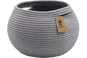 Goodpick Cute Round Cotton Rope Basket Woven Towel Baskets Bathroom Small Dog Toy&Cat Toy Storage Basket for Children Corner Plant Baskets Shelf Indoor, Gray, 10"D x 8.3"H