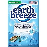 Earth Breeze Laundry Detergent Sheets Fresh Scent - 60 Loads Eco Liquidless Soap - Travel-Friendly for Hot & Cold Cycles, Tackles Tough Stains & Odors - Gentle on Skin, 30 Ct