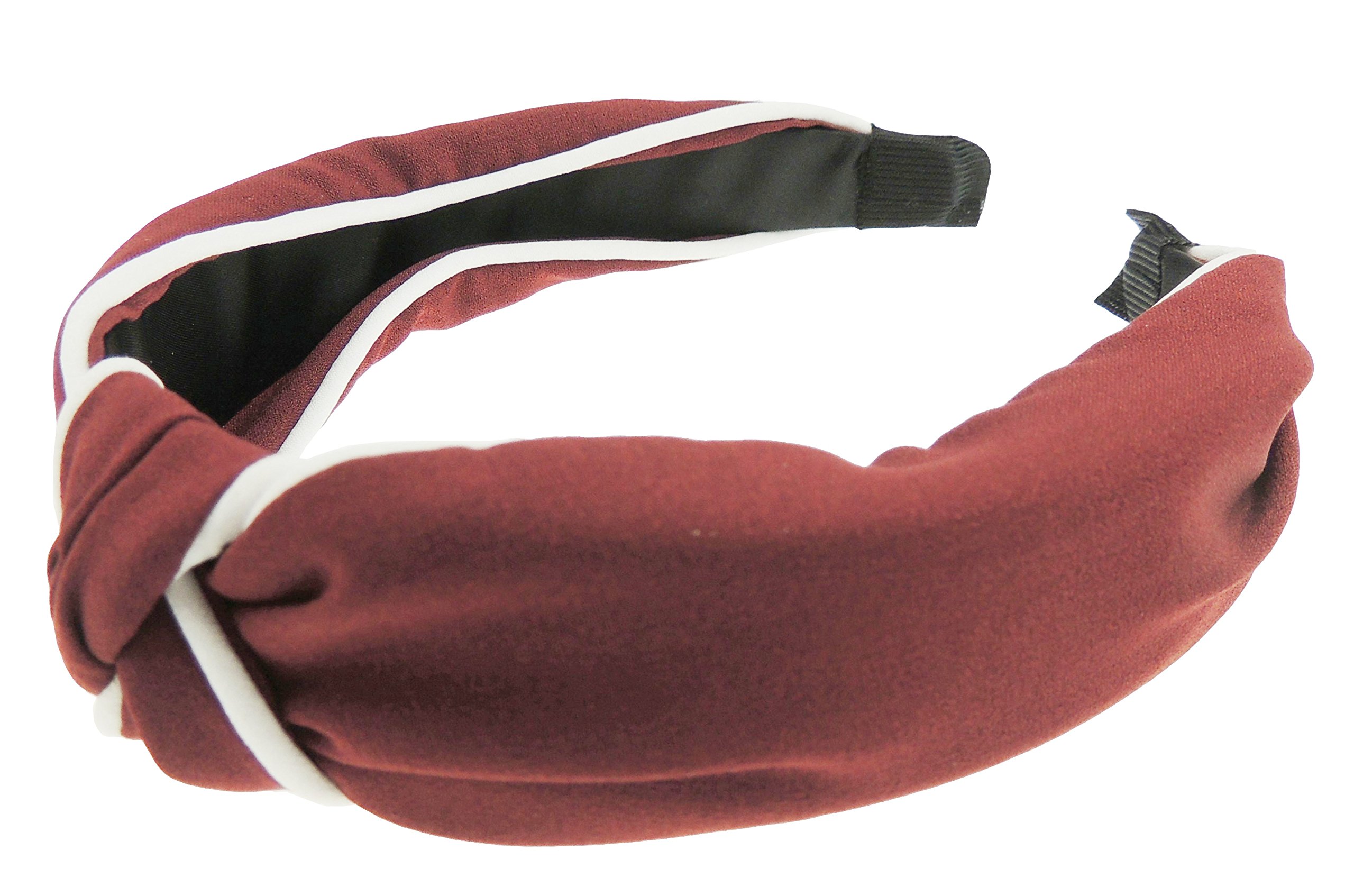 Womens Retro Boho White Edged Chiffon Work School Top Knot Knotted Twist Twisted Turban Vintage Headband Alice Band Hair Hairband For Christmas Birthday Wedding Guest Bridesmaid Party (Burgundy)