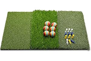 WOSOFE Golf Mat Chipping Hitting 25" x16" 3in1 Foldable - Practice Turf Backyard or Indoor Outdoor Portable Premium Quality Training Realistic Multi Length Grass + 12 Extra Tees