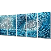 BATRENDY ARTS Modern Sea Wave Metal Wall Art 3D Beach Hanging Scuplture Hand Polished TropicalHome Accent Multi Panel Artwork