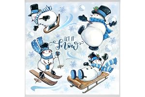 Mfault 139 PCS Winter Snowman Window Clings 4 Sheets, Let It Snow Winter Sports Wall Stickers Decal Decorations, Snowball Snowflakes 2024 New Year Christmas Living Room Home Kitchen Decor Holiday Gift