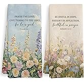 XNXLDYLH Christian Tea Towel Gifts, Wildflower Scripture Bible Verse Decor Dish Hand Towels for Bathroom Kitchen, Vintage Christian Floral Decorative Kitchen Towels and Dishcloths Sets of 2, 16x24Inch