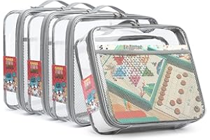 LEAPTAT 4 Pack Clear PVC Zippered Toy Storage Bags for Toy, Kids Toy, Building Blocks, Puzzle, Clay, Board Game Storage Organizer Travel Waterproof Bliss Bins With Name Tag Pocket (Gray, Medium)