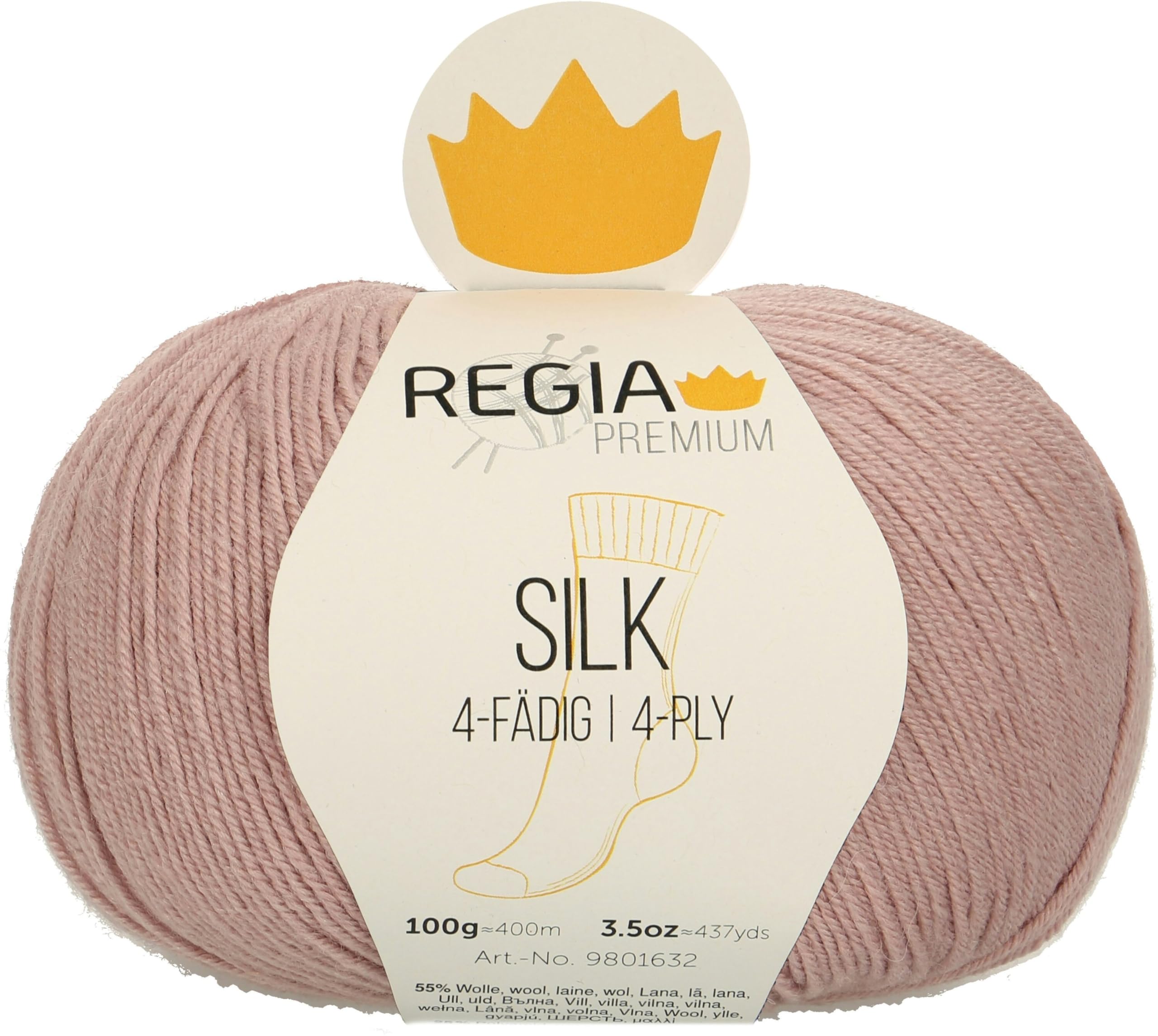 REGIA Premium Silk 9801632-00031 Rose Hand Knitting Yarn, Sock Yarn, 100 g Ball