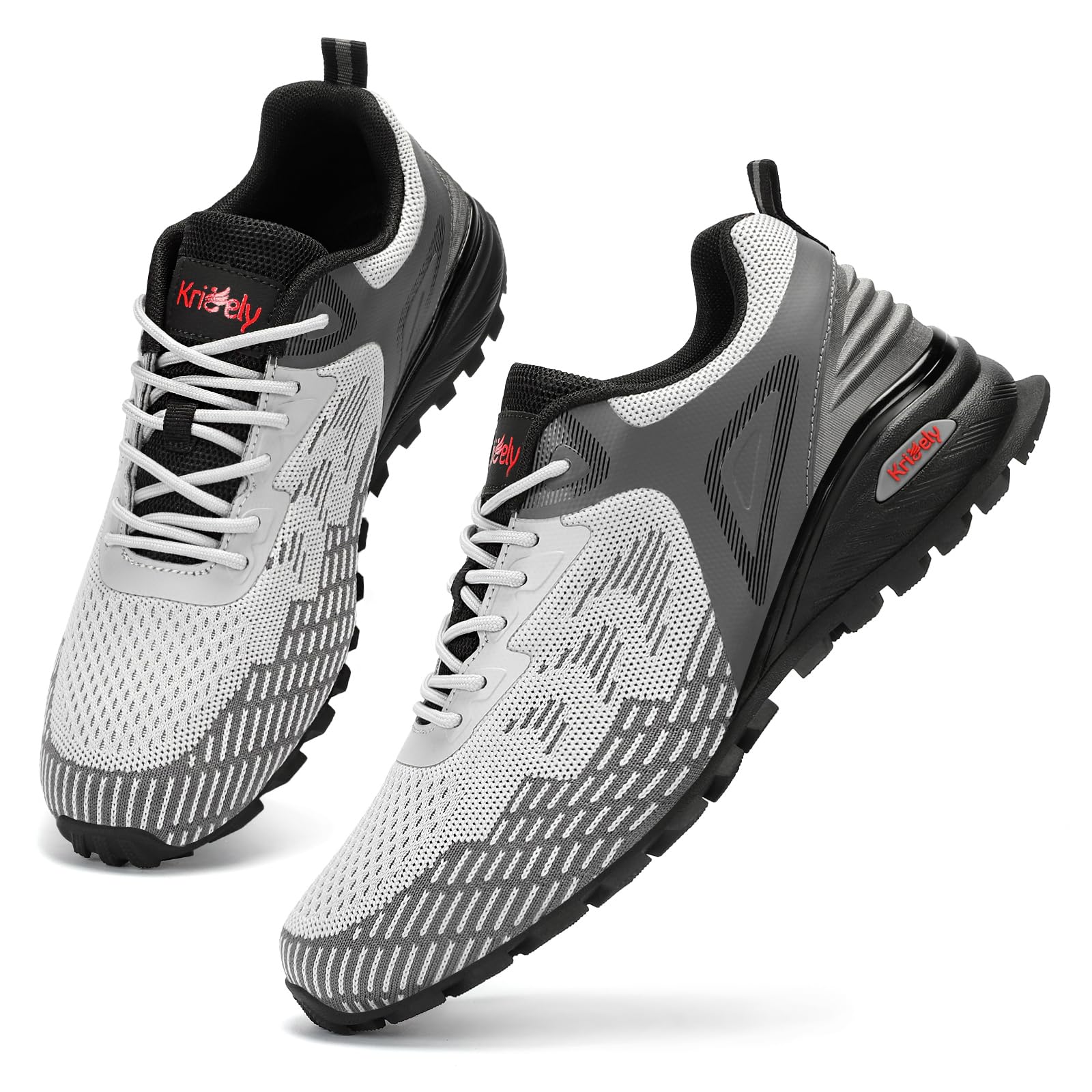 Photo 1 of Kricely Men's Trail Running Shoes Non Slip Hiking Trekking Shoes Cross Training Tennis Shoes Breathable Fashion Sneakers Lightweight Workout Footwear Outdoor Gym Jogging Light Grey Size 11