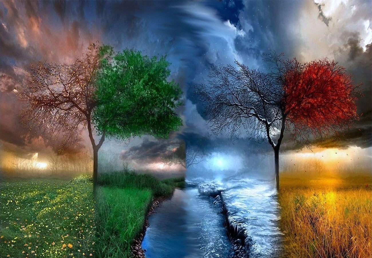 THF Full Drill DIY Diamond Painting Cross Stitch Craft Kit Wall Stickers for Living Room Decoration Four Seasons Tree 30X45CM(12X18inch)