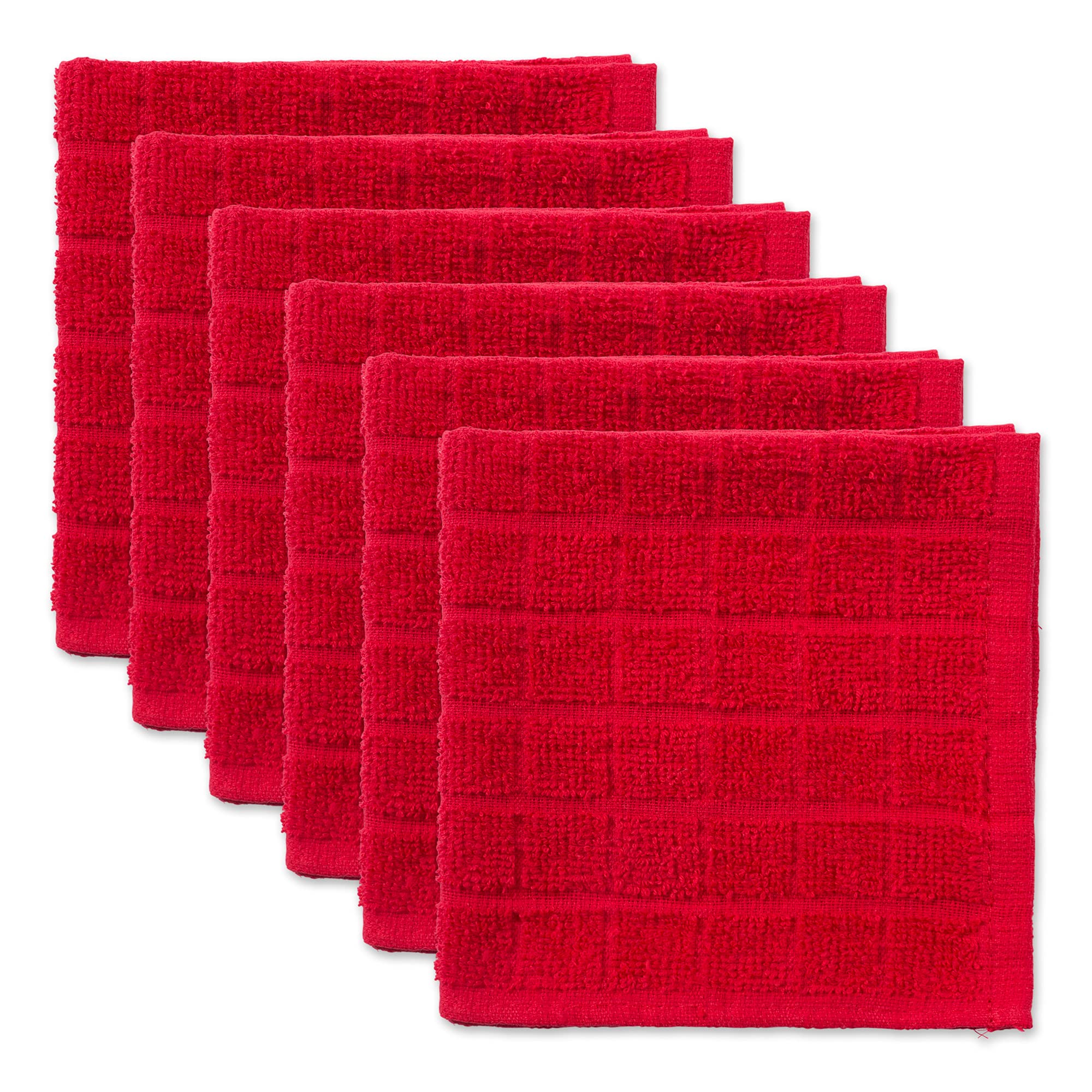 DII Solid Windowpane Dishcloth Set, Cotton, Red, 12x12