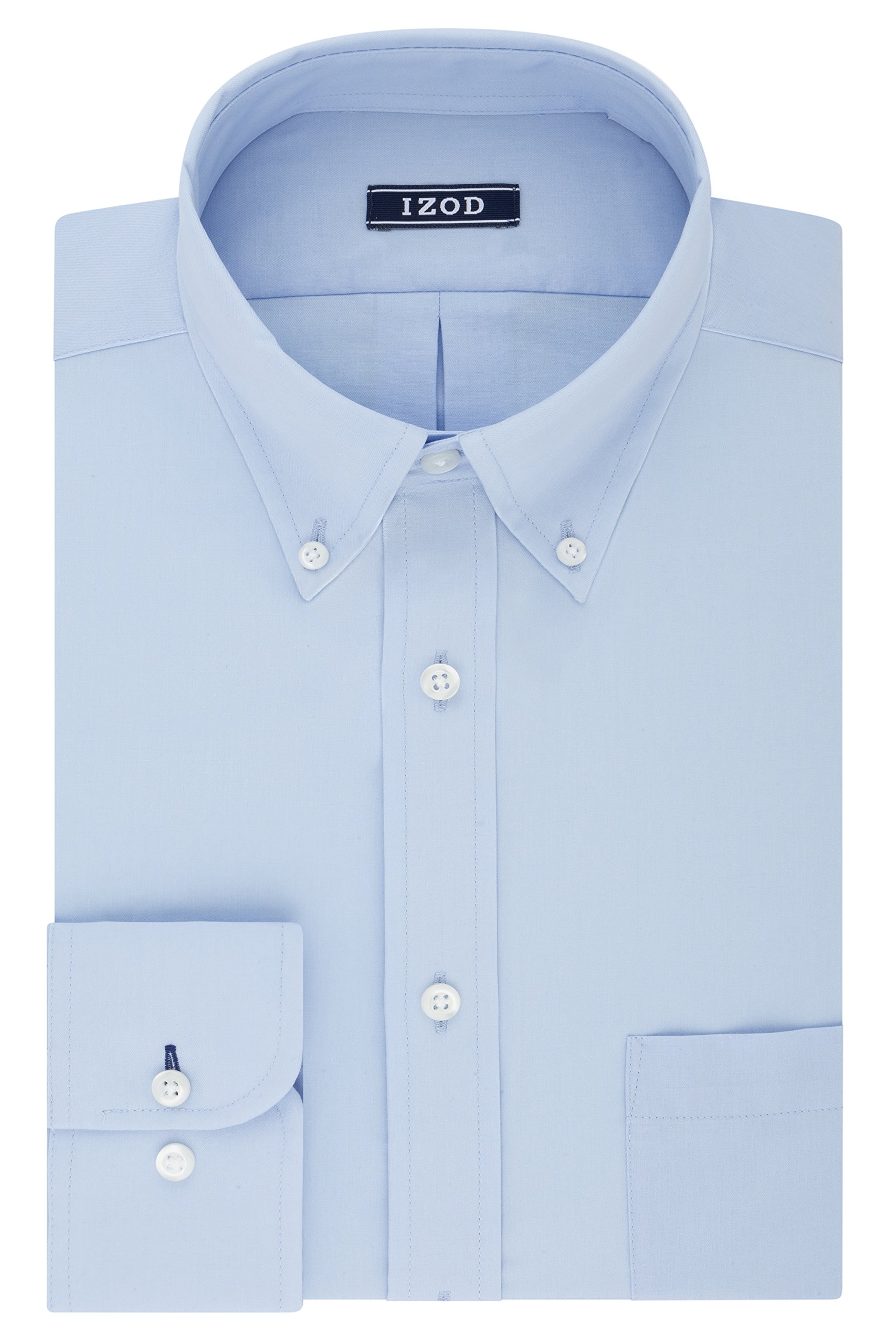 IZOD Men’s Dress Shirt Regular Fit Stretch Solid Button Down Collar, Water Mill, 17″-17.5″ Neck 34″-35″ Sleeve