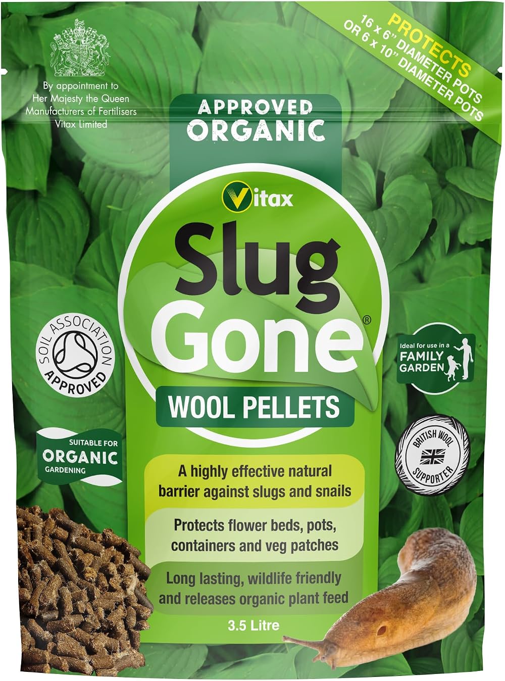 Vitax Slug Gone Wool Pellets 3.5L Organic Slug Barrier Garden Soil Care