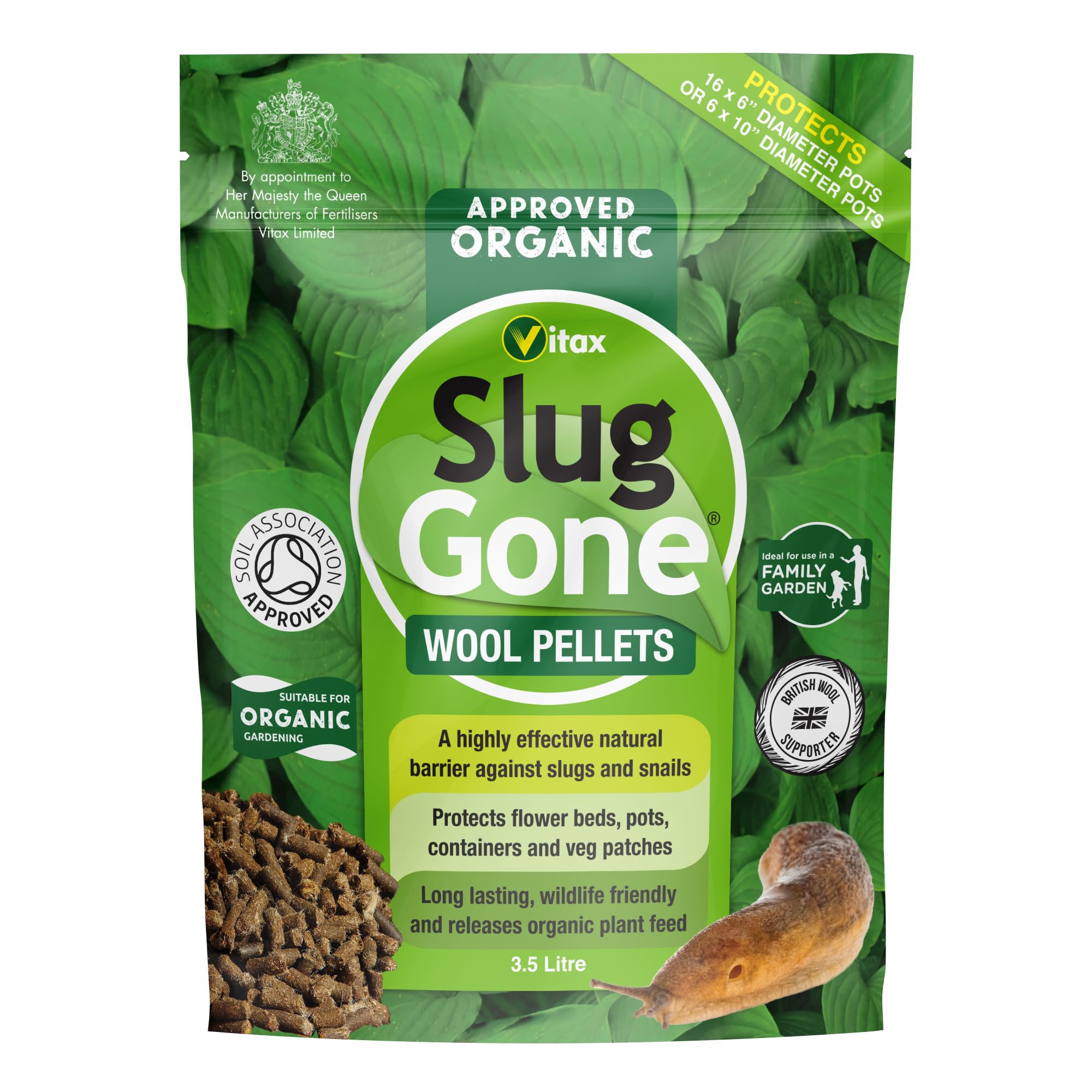 Vitax Slug Gone Wool Pellets, Natural, Organic Barrier To Protect Borders, Pots & Containers From Slugs And Snails, Long Lasting - 3.5L