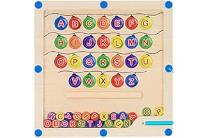 BAINGESK Magnetic Alphabet Maze Board with 4 Activity Cards, Wooden Magnets Letters Puzzles, ABC Alphabet Learning Toys for Toddlers, Fine Motor Skills Toys Gifts for 3 4 5 Year Old Kids Montessori Toy