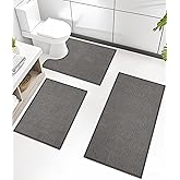 chakme 3 Piece Bathroom Rug Set, Ultra Thin Bath Mat, Absorbent & Quick Drying, Non Slip, Dark Grey, 17" x 24" / 17" x 30" / 17" x 59" Geometric Modern Bath Mat