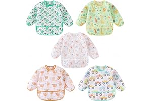 HaimoBurg Long Sleeved Bibs, Pack of 5,Lightweight Waterproof Shirt Bibs for Baby Toddler 6-30 Months