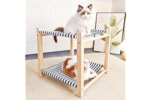 Gesomepurrz 2 Layer Cat Hammock Bed for Indoor Cats, 17.0''×17.0'' Big Size Cat Hammock, Pine Wood Elevated Cat Bed, Good for All Seasons(Blue)