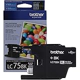 Brother Genuine High Yield Black Ink Cartridge, LC75BK, Replacement Black Ink, Page Yield Up To 600 Pages, LC75