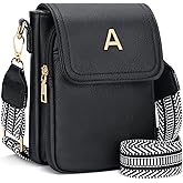 CLOUDWINGS Small Personalized Initial Crossbody Bag for Women Cell Phone Leather Purse Wallet Birthday Gift