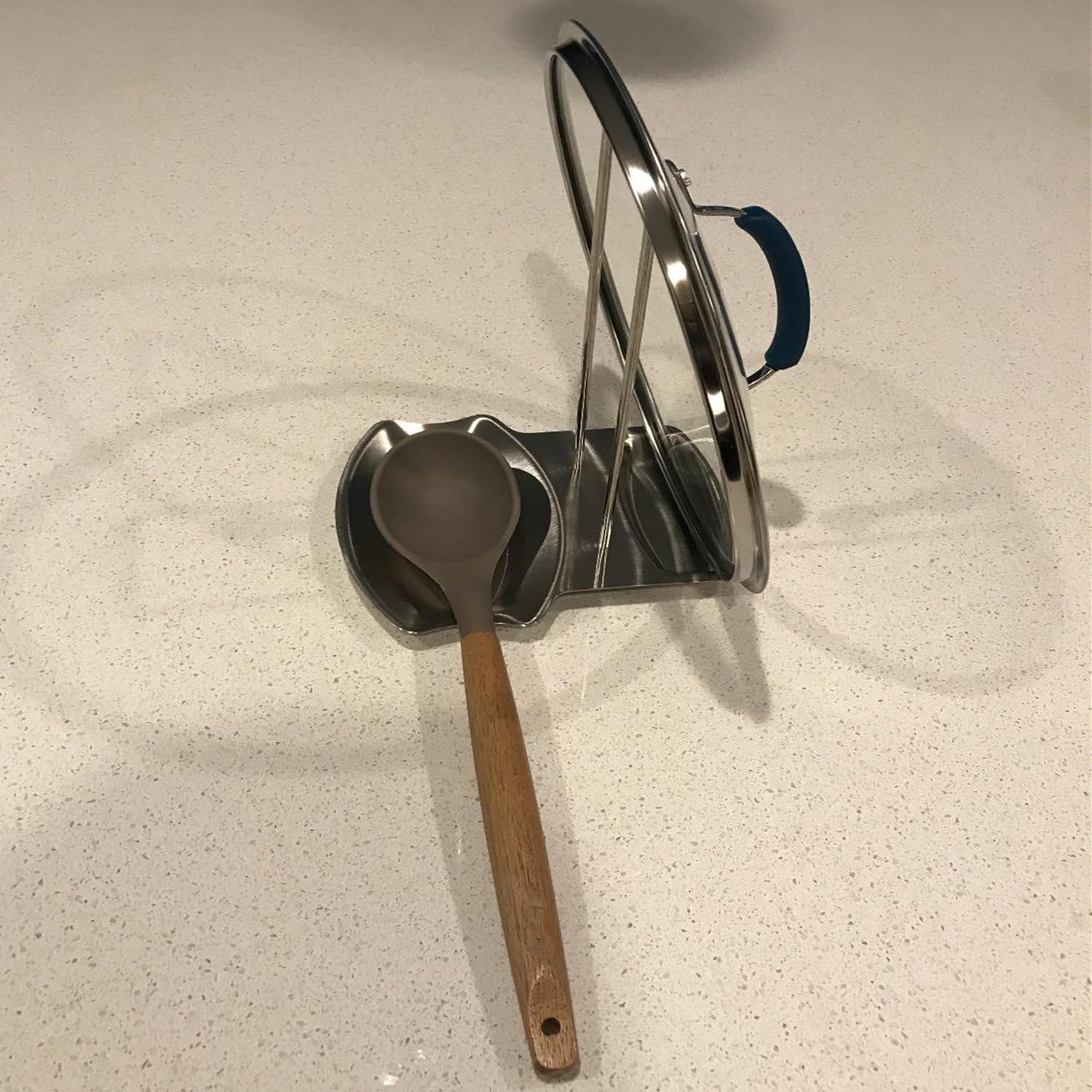 Spoon Rest and Pot Lid Holder, Stainless Steel Pan Pot Cover Lid Rack Shelf Stand Holder Spoon Holder Utensil Rest Stove Organizer Storage Soup Spoon Rests Kitchen Tool: Kitchen & Dining
