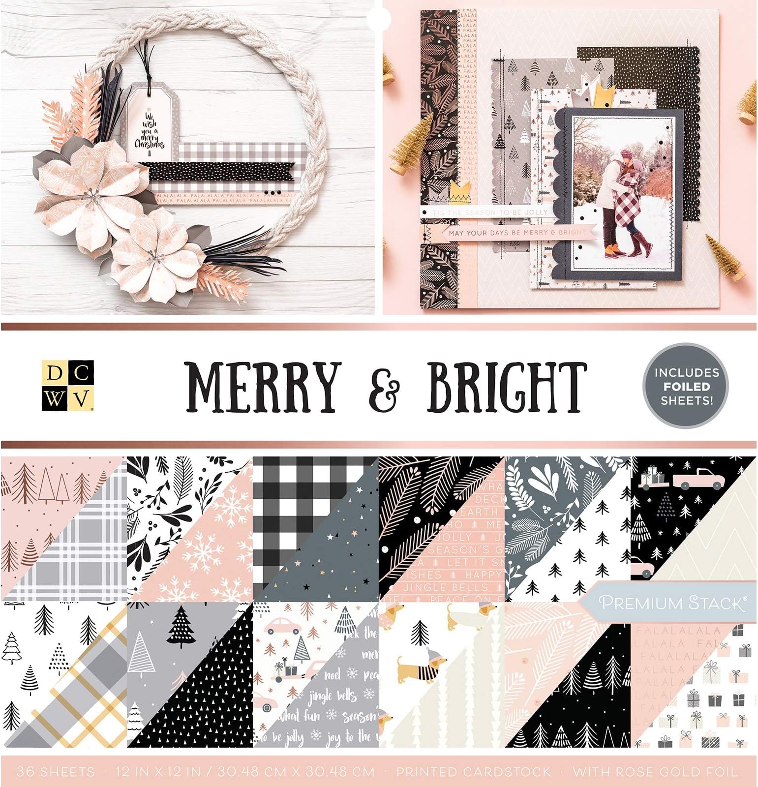 DCWV Merry & Bright W/Foil Accents Cardstock, Multi 36 Pack