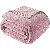 BATTILO HOME Chenille Throw Blanket for Couch, Pink Blanket Throw Chenille Knitted Blankets for Home Decor, Super Soft Blush Pink Throws for Bed Sofa Living Room, 51"x67"