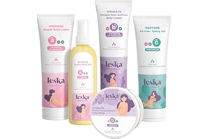 Leska Maternity Set | Belly Lotion, Belly Oil, Stretch Mark Defense Cream & Belly Butter, Toning Gel | Maternity Stages Skin Care for Pregnancy & Postpartum |New Mom Gifts (Set of 5, 4-4.93oz each)