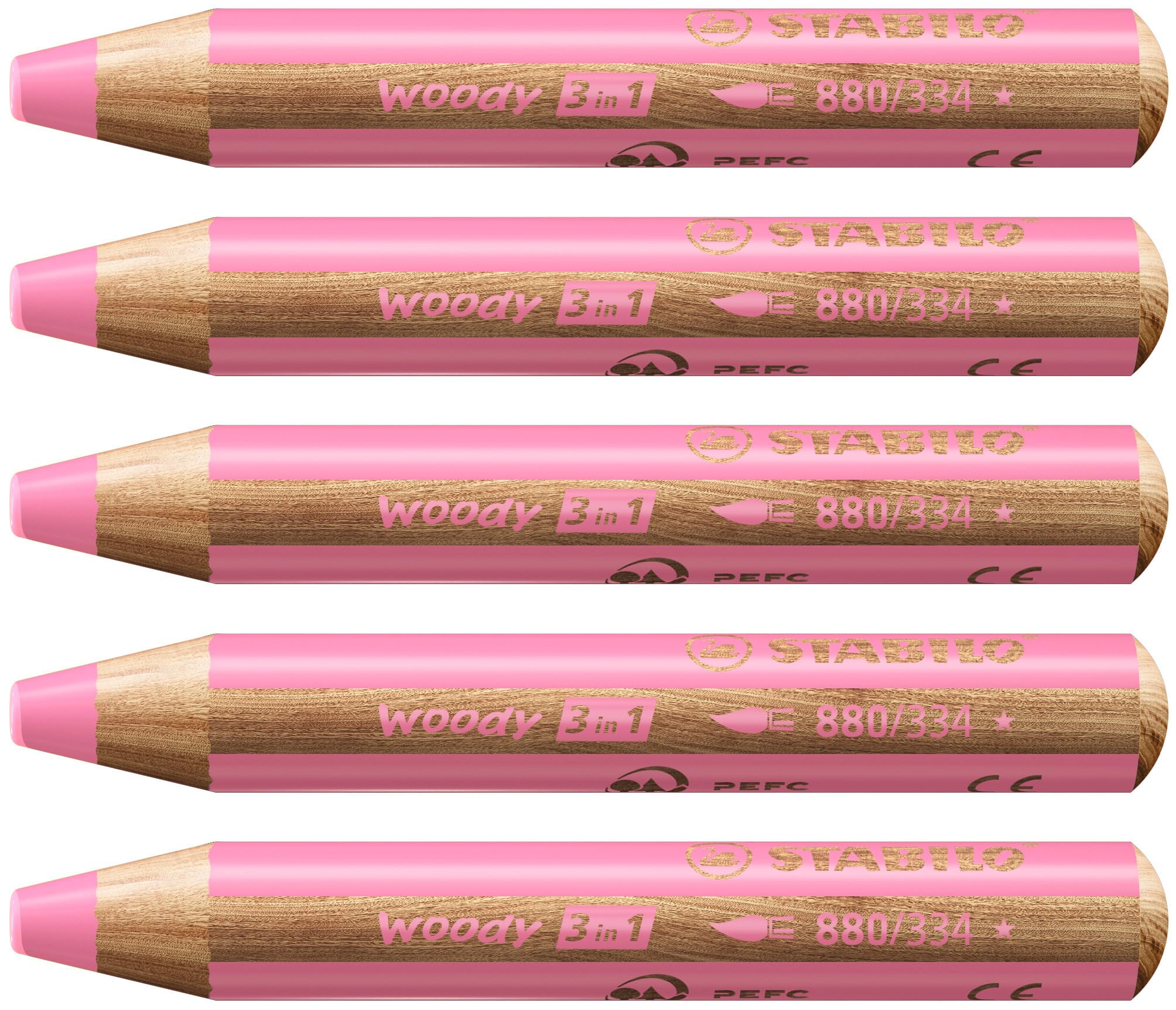 STABILO woody 3-in-1 - Multi-Talented Pencil - Pack of 5 - Pink