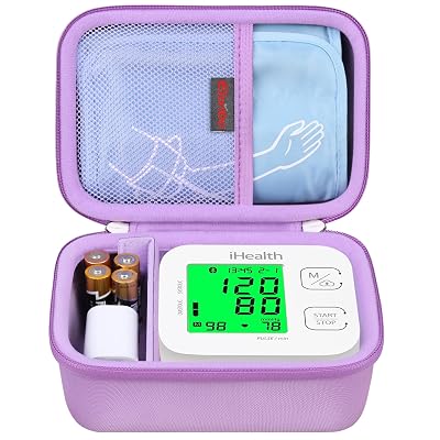 Elonbo Carrying Case for iHealth Track Smart Upper Arm Blood Pressure Monitor, Wireless Bluetooth Blood Pressure Monitor Travel Protective Bag Storage Holder, Mesh Pocket fits Range Cuff, Purple