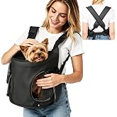 YUDODO 7-15 lbs Dog Front Carrier Backpack, Pet Front Facing Carrier | Ergonomic Cross-Back Support, Ventilated, Pocket Storage, Safety Belt, 2 Head Positions, Black with Detachable Sling Pouch