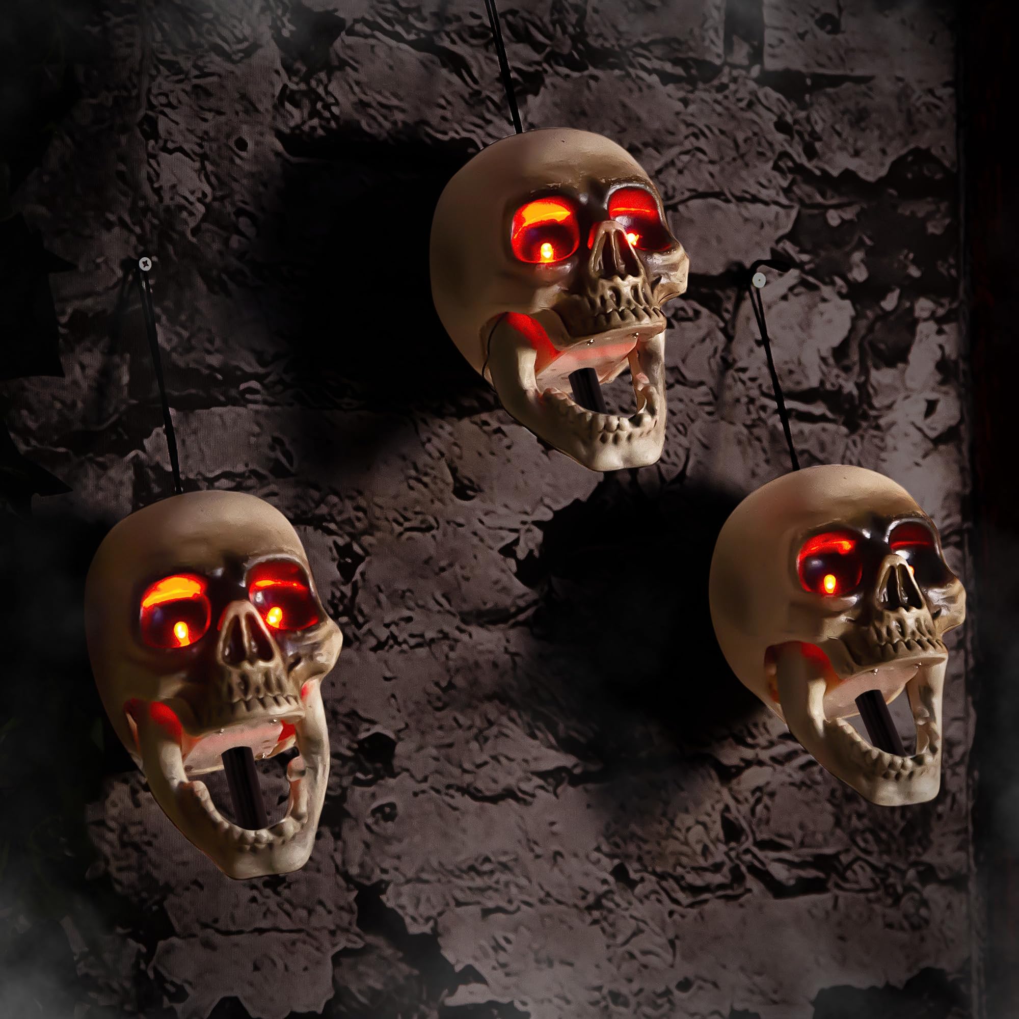 Photo 1 of *********************missing sensors*****************
Halloween Animatronics Skull Stakes Pathway Markers, Hanging Animated Decorations, Floating Scary Skeleton with Sound Activated, Talking, Light Up Eyes, Haunted Horror Prop for Indoor, Outdoor (3Pack)