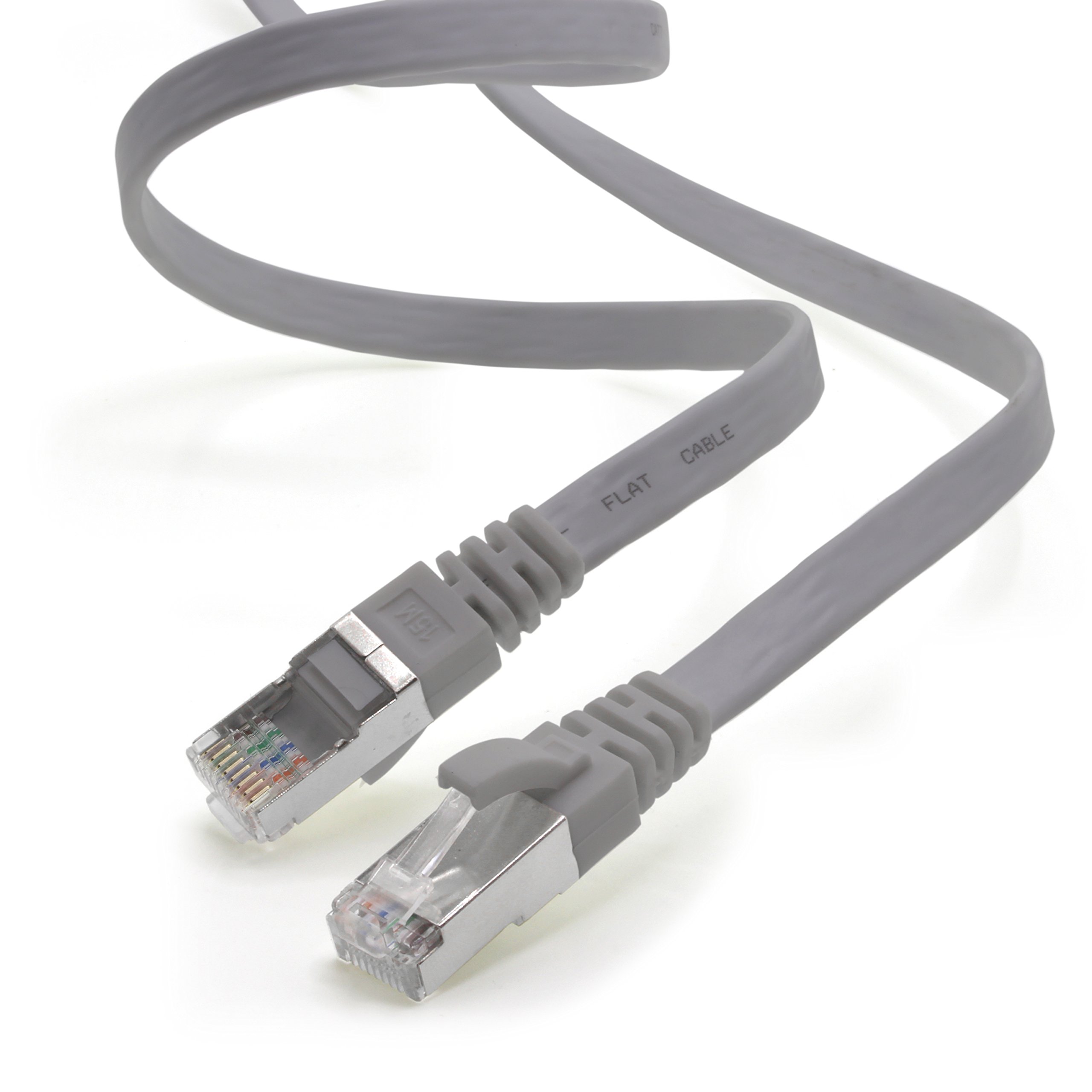 1aTTack.de 7.5m - gray - 1 piece CAT.7 Gigabit Ethernet LAN ribbon ribbon cable (RJ45) network cable raw cable (10Gbit/s) installation cable flat slim compatible with Cat.5 - Cat.5e - Cat.6