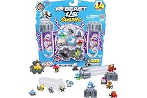 MRBEAST LAB Swarms Series 3, Hyper Fusion Series, 14 Pack Collectible Micro Beasts, 14 Collectible Stickers & 4 Fusion Caps to Build Out Your Own Septic Snow Globe