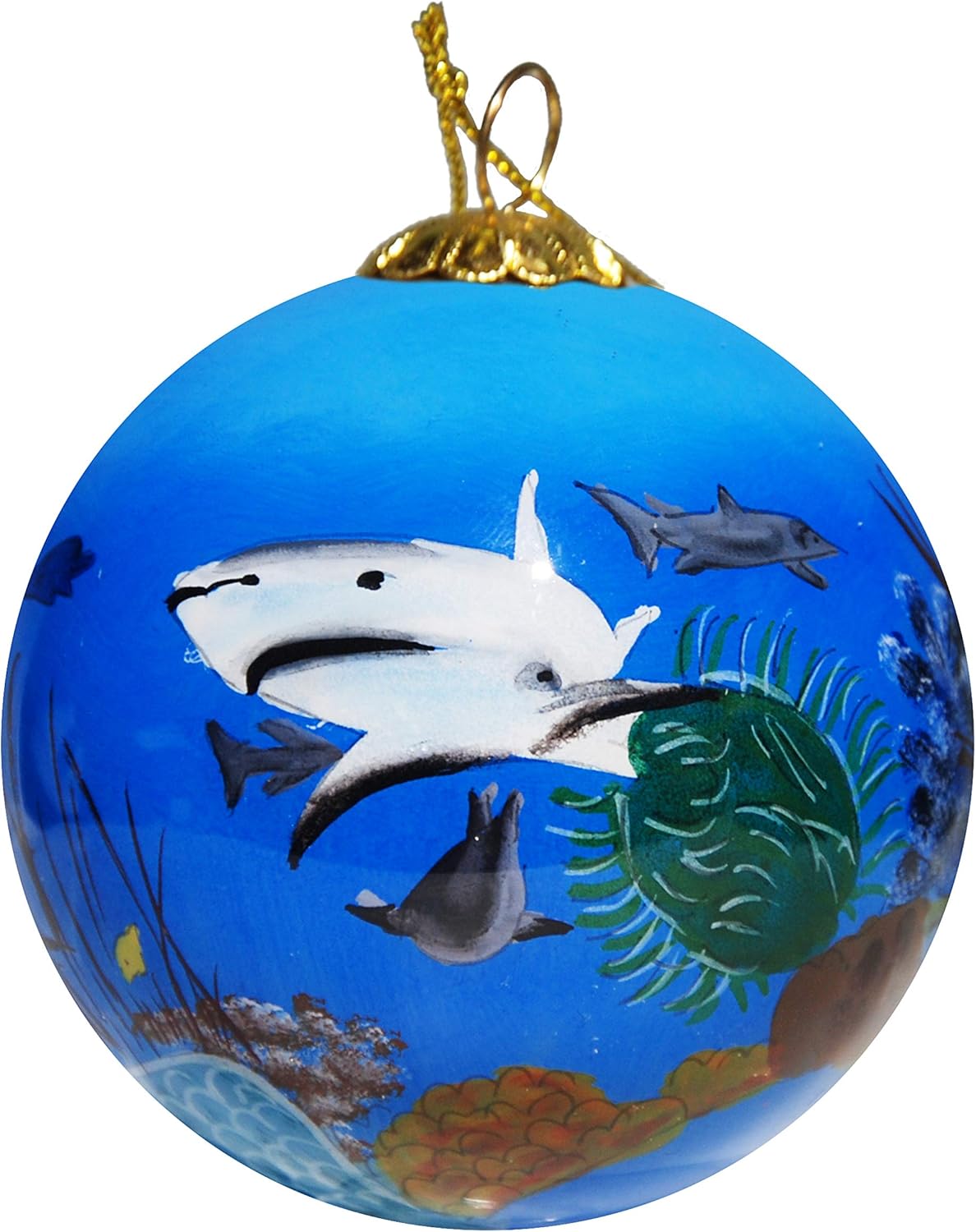 Art Studio Company Hand Painted Glass Christmas Ornament - Shark, Stingray & Jellyfish in Aruba