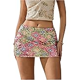 SHENHE Women's Sparkle Sequin Mini Skirt Y2K Contrast Going Out Bodycon Festival Short Skirts