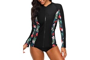 ATTRACO Rash Guard Swimsuit UV Swim Shirts Women Long Sleeve Bathing Suit Splice UPF 50+