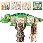 MONT PLEASANT Montessori Busy Board Dinosaur Educational Toy, 4 Interchangeable Wooden Sensory Activity Board Wall Panel for 