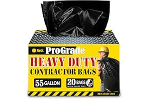 Reli. Contractor Garbage Bags 55 Gallon | 20 Trash Bags | Heavy Duty | Black Contractor